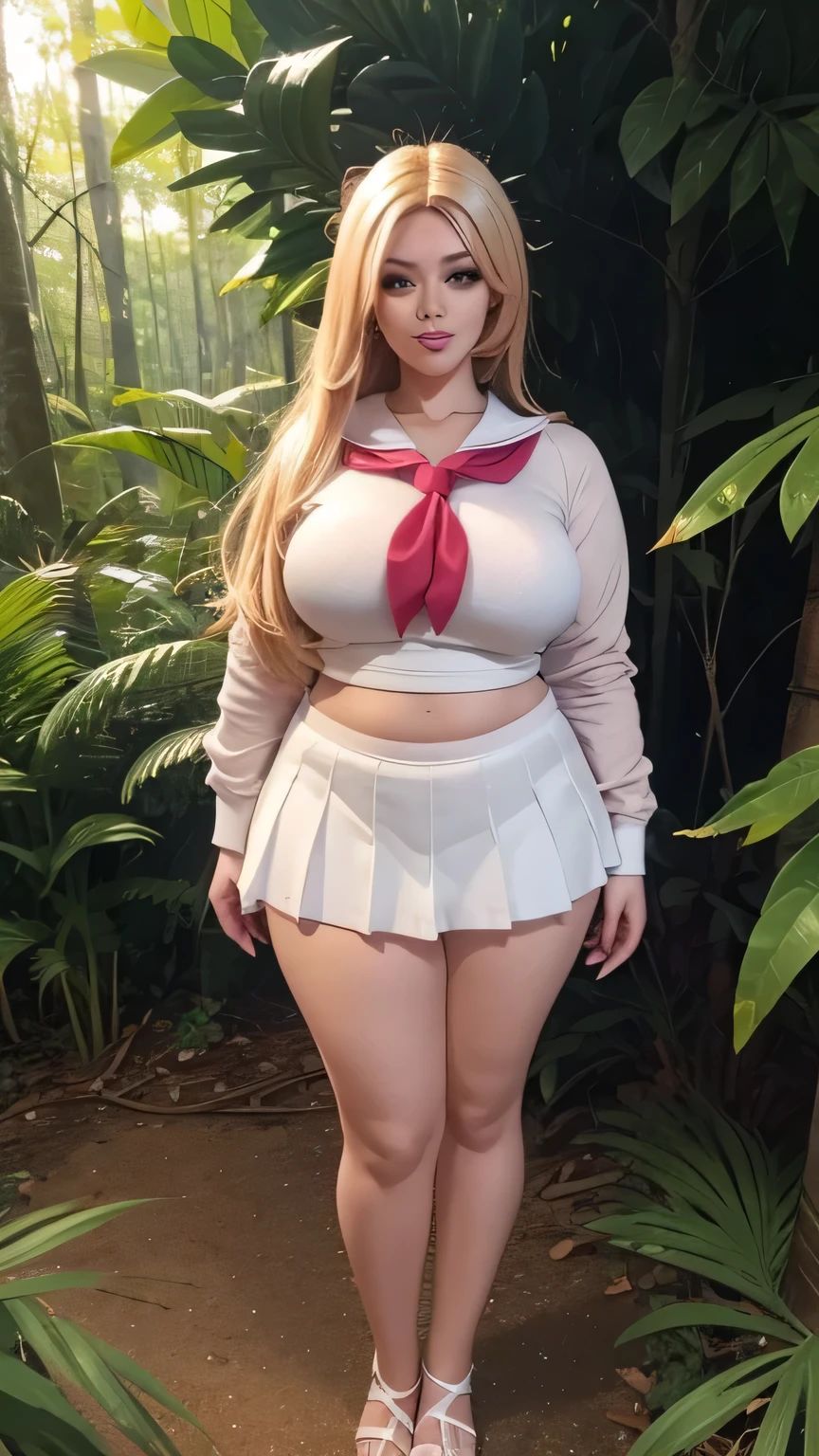 full body, vibrant colors, sexy girl, masterpiece, sharp focus, best quality, depth of field, cinematic lighting, (white captain outfit), hat, long hair, white hair, red eyes, laughing, smile, medium breasts, cherry blossom, outdoors, holding gift, giving gift, holding heart shape gift, 80% miniskirt, v-neck