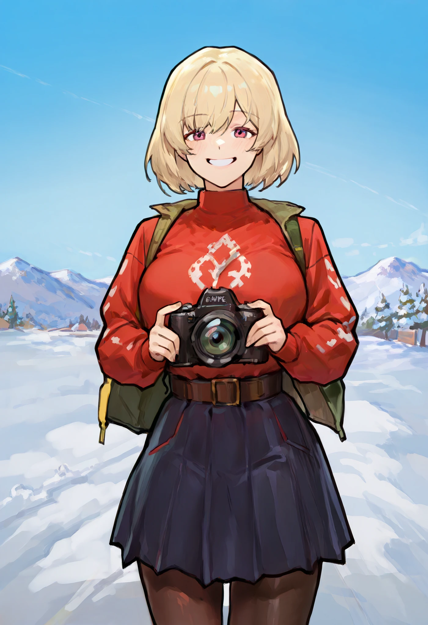 score_9, score_8_up, score_7_up, score_6_up, score_5_up, score_4_up, 1girl, standing, looking at the camera, smiling, burnice,bimbo sxy5tyle