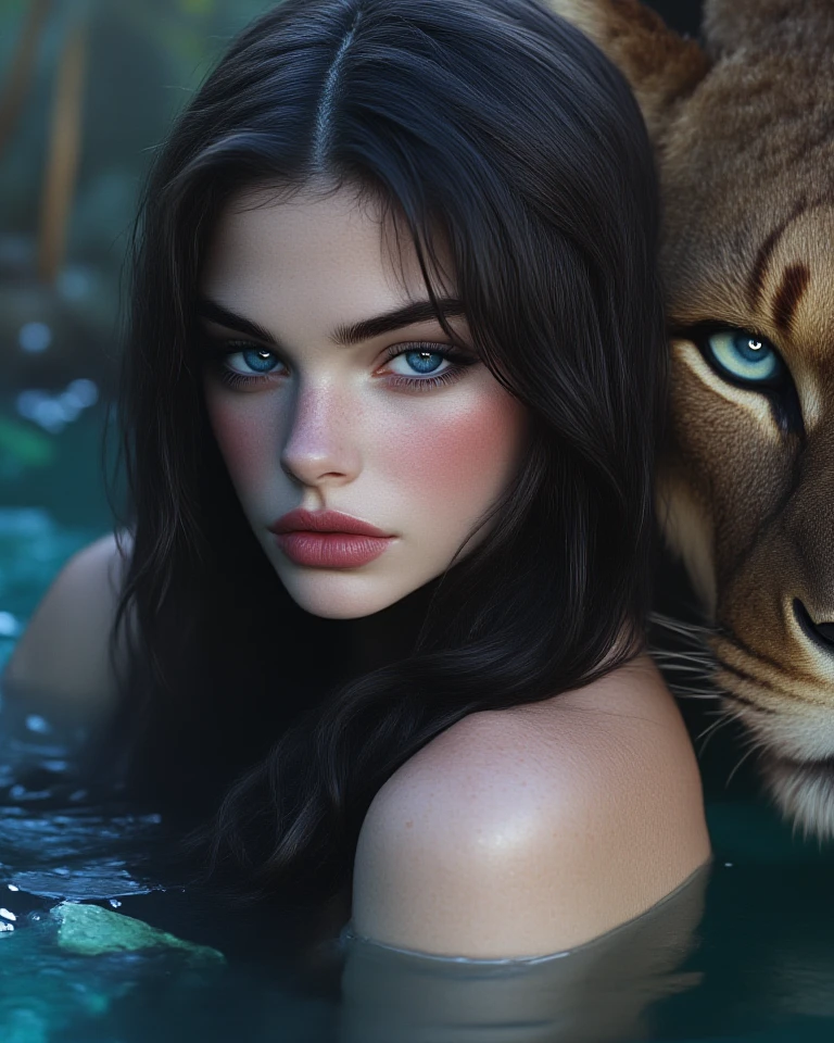 Leopard ears, whisker flesh, vertically elongated pupils, long straight black hair, beautiful woman in black dress baring her fangs, standing on the beach, tropical luxury mansion and mangrove forest in the background, mythical creature, realistic, highly detailed, 8k, masterpiece, dramatic lighting, cinematic, graceful, feline, powerful, intense gaze, flawless skin, exquisite details, dynamic pose, atmospheric, stunning colors, chiaroscuro