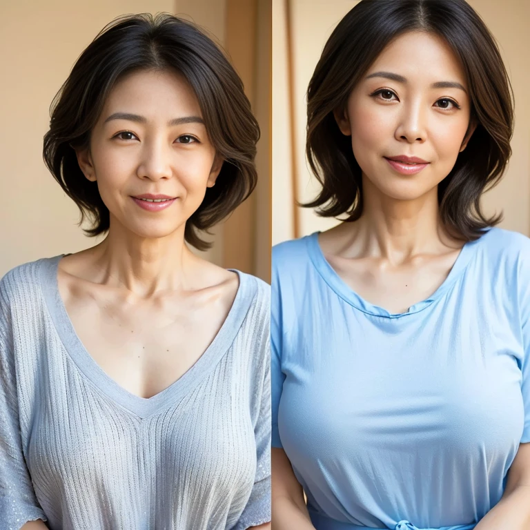 ((Highest quality, 8K, Ultra high definition)), ((masterpiece: 1.3)), (Perfect appearance), (Photorealism: 1.6), (JMA), (TI), (Portrait of a Japanese mature woman), (Japanese mature woman standing at the door), (Blurred Background: 1.8), ((A naked woman standing in the center of the screen)), ((Realistic skin texture)), (Fine lines all over the skin), (Dull skin), (Facial wrinkles), (Wrinkles around the eyes), double eyelid, Tear bags under the eyelids, (Short bangs), (Long Hair), (Disheveled Hair), (Slim body), (Small breasts, Flat Chest), (Small breasts), (Flaky, saggy breasts: 1.4), (Manicured pubic hair), (Four numbers on the upper body),