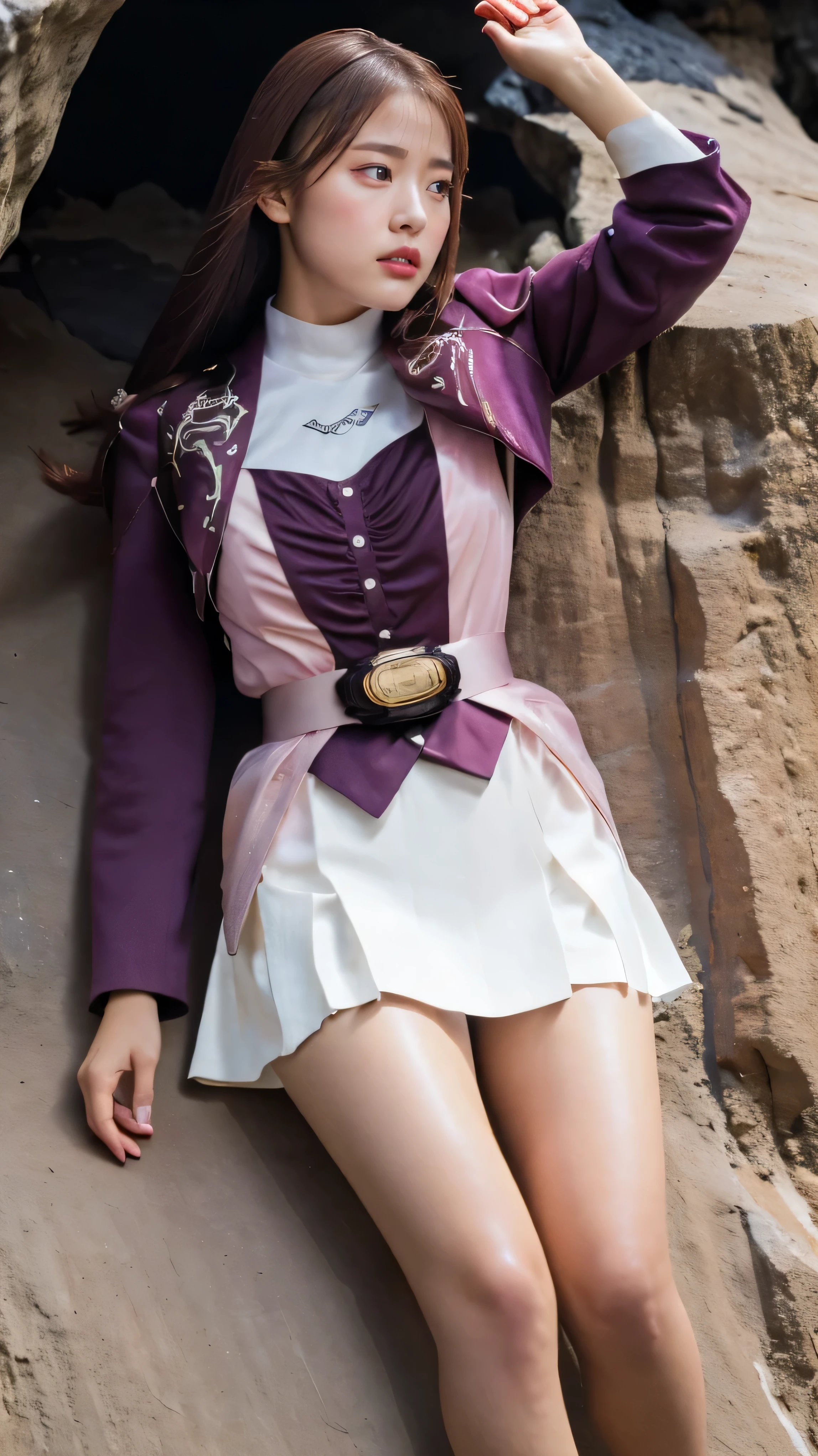 (extremely detailed CG), (best quality), (((1girl))), (((solo))), perfect face, shiny skin, lustrous skin, wide hips, narrow waist, ,MeiZyu,jacket,white shorts, braid,twin braids,hairband,long sleeves, shorts, belt, black hair,smile, outdoors, nsture, lying on lake