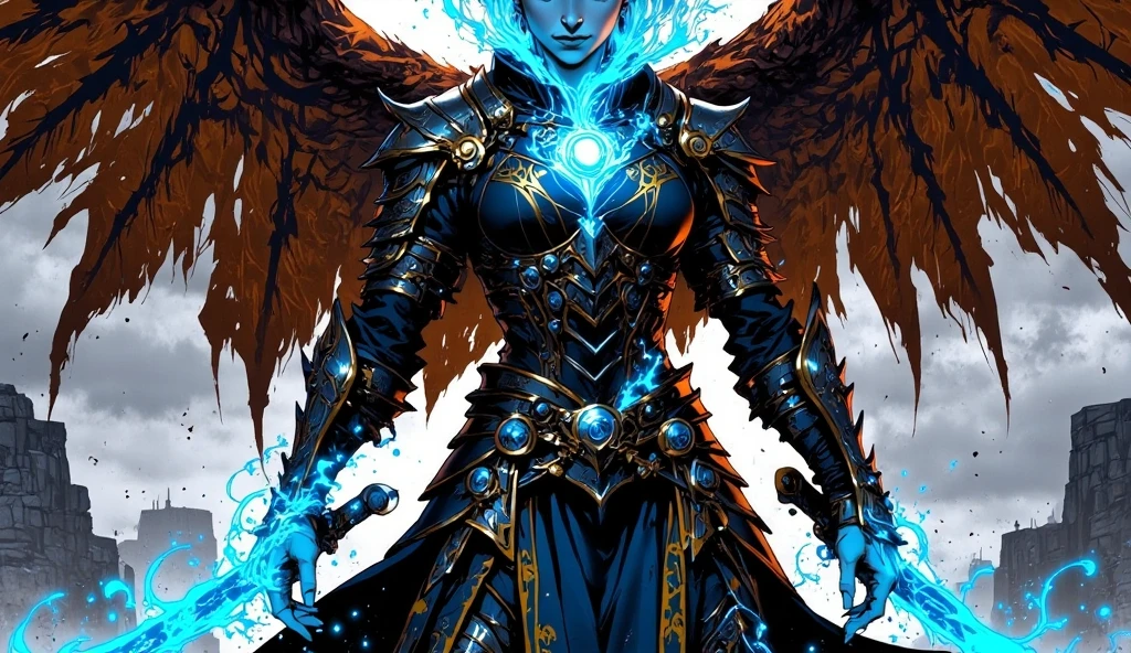 (android mechanical lich in foreground hovering above a massive gothic cathedral)=1.6, robot wings:Unholy Bioluminescent Flame,earnst haeckel, james jean. generative art, baroque, intricate patterns=1.1, fractalism, movie still, photorealistic, intricate, elegant=1.4, highly detailed, artstation, smooth, sharp focus, illustration, outrun, vaporware,epic wide angle shot, (monsters trapped in orbs of pure unholy celestial aura), angle from side, (Golden Death Mask) = 1.8, cinematic lighting, blank stare:yawning, (looking at viewer), {Masterpiece}, ((Massive Unholy blue flame meteors falling in background))=1.7, 1man