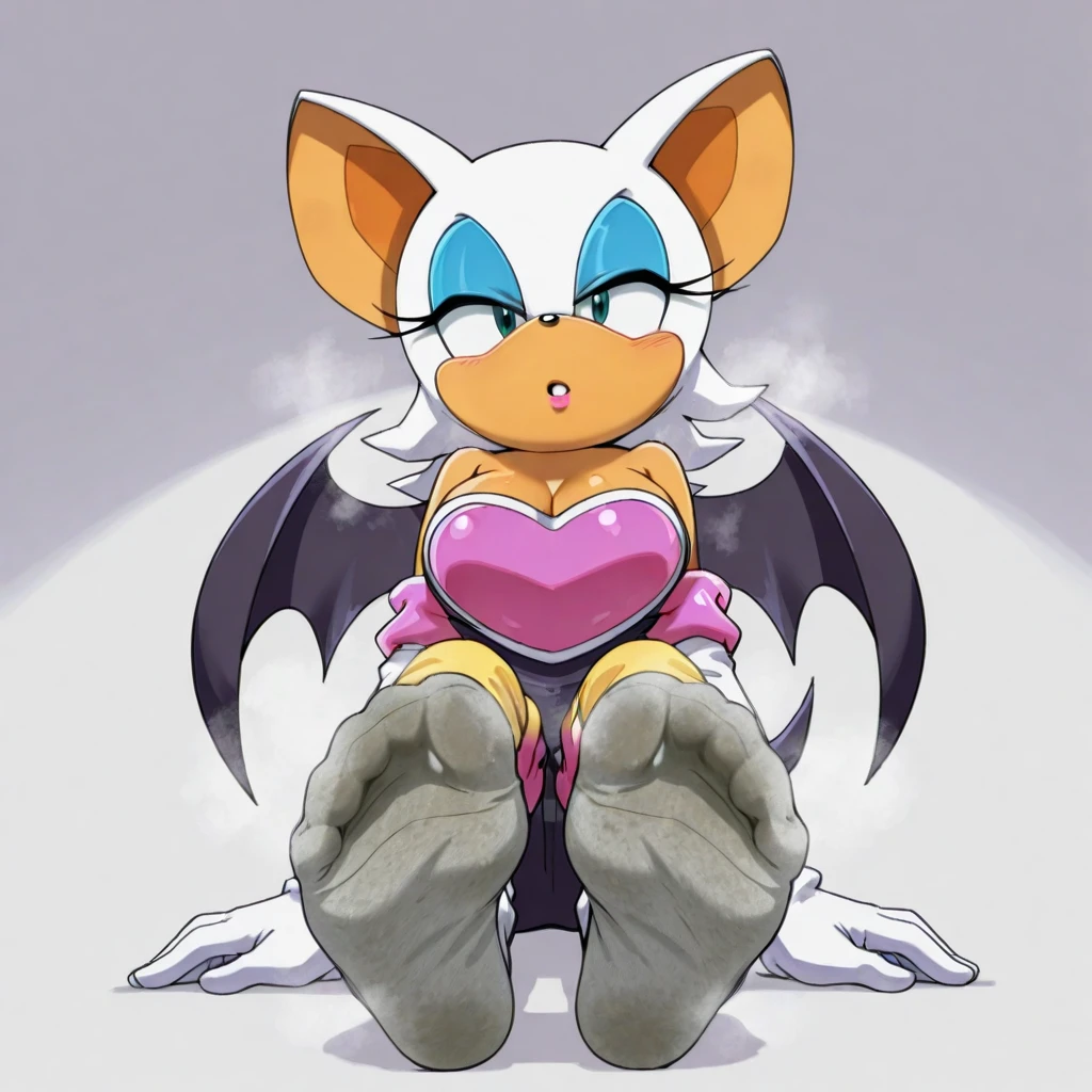 Rouge the bat, sexy bikini, fainted on the floor, sweating a Lot, unconscious, closed eyes