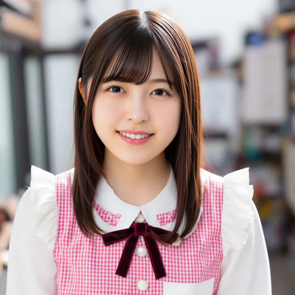portrait, 1girl, solo, shiho, standing,, open mouth, "Japanese teenager in a spring dress with cherry blossom patterns."