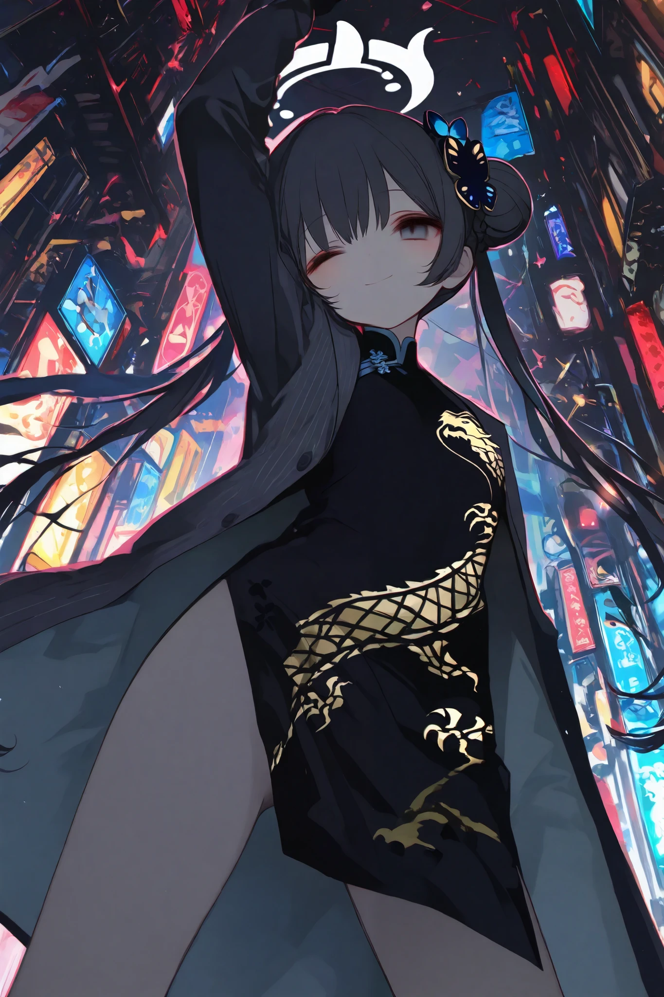 General,AIU,Komeshiro Kasu style,usnr,Flat Design, hzk,Silhouette Art,anime style, masterpiece, best quality, ultra-detailed,r17329_illu,usnr,luisap, General,xxx667_illu,1girl\(kisaki \(blue archive\)\), close-up shot, dynamic pose, slightly low angle, winking with a cheerful smile, Kawaii style, Cel Shading, Bloom Effect, Starburst Effects, ultra-detailed, high resolution, vivid colors, cinematic lighting