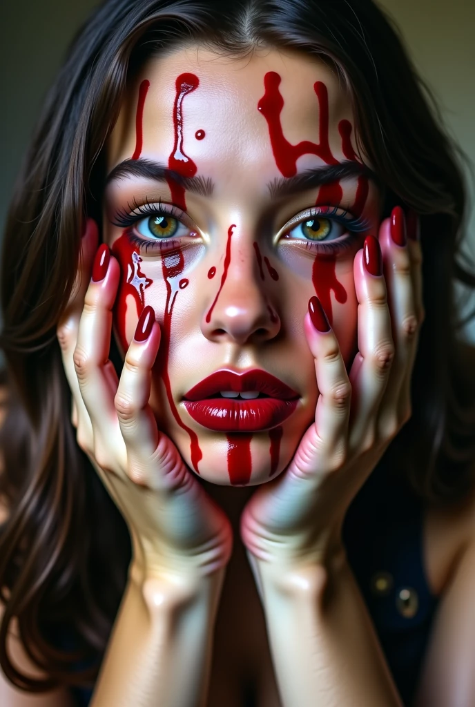 intertwined hands in which blood turns into green leaves that sprout, symbolizing life and freedom emerging from sacrifice