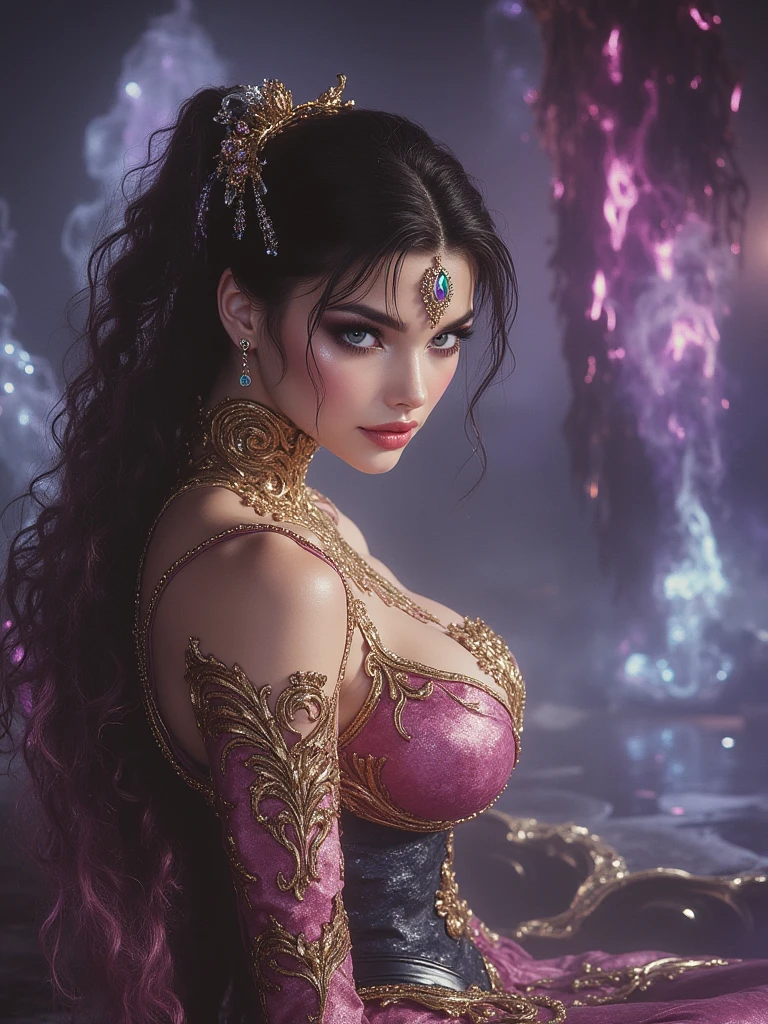 a beautiful woman named Maya Ali, lying on a large dark comfy bed, legs spread open, her pussy visible and inviting, caressing her own breasts, looking seductively at the viewer, with various sex toys nearby, (best quality,4k,8k,highres,masterpiece:1.2),ultra-detailed,(realistic,photorealistic,photo-realistic:1.37),highly detailed female anatomy,extremely detailed face and eyes,detailed sexy woman,extremely detailed erotic pose,cinematic lighting,vibrant colors,dramatic lighting