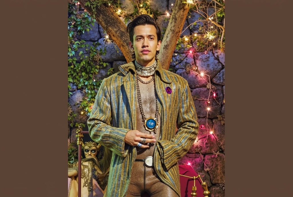 Mexican man dressed as a tarot reader with tarot cards on the table