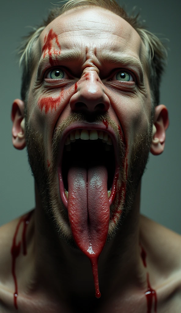 Make a handsome shirtless man with (semen) in the face and with the tongue out