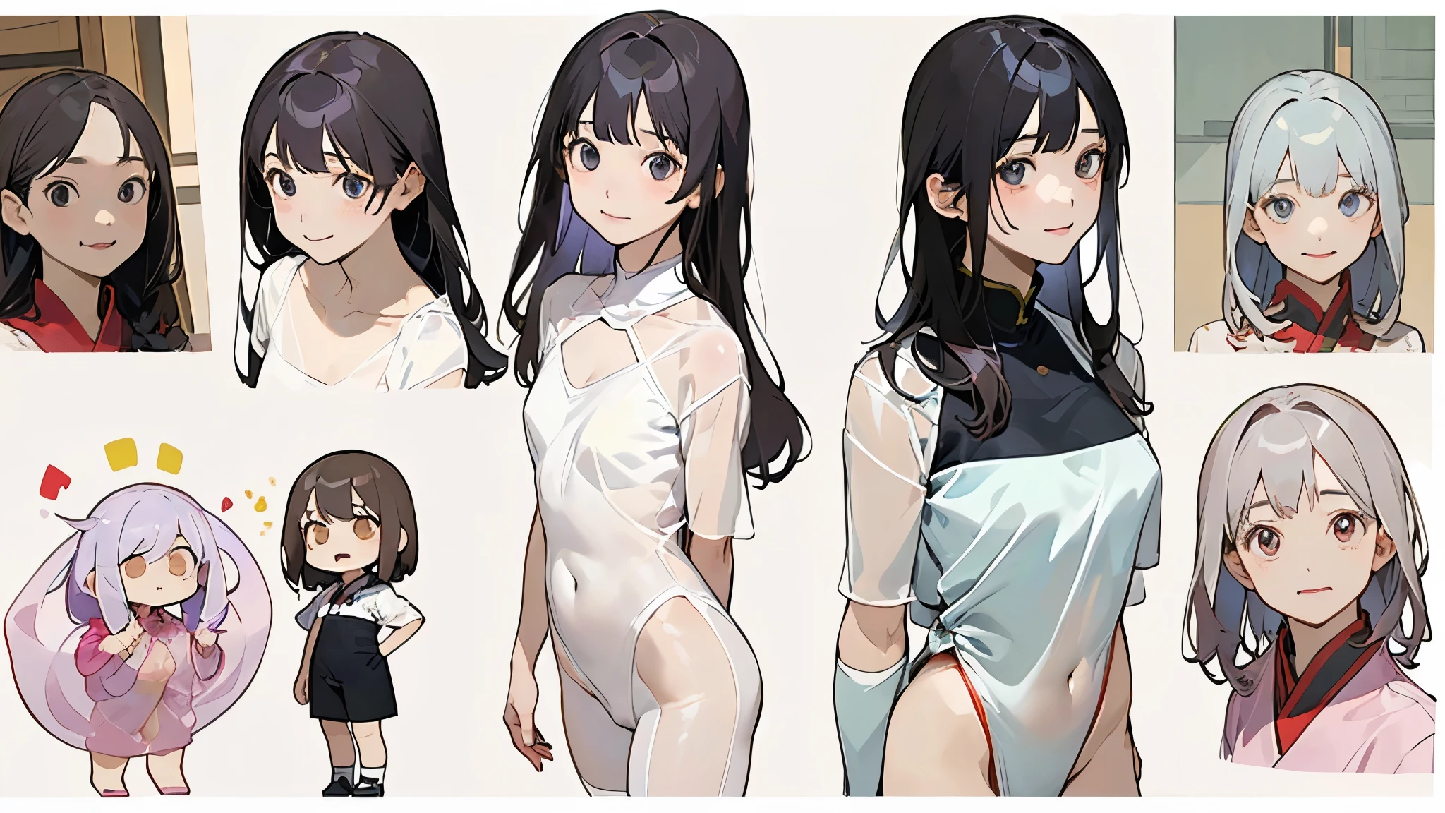 Girl with long black hair、(White dress、See-through bra、The bra is see-through、See-through orange bra)、(Underwear peeking out from under the dress、Showing off cute blue underwear)、(barefoot、cute leather shoeoderately large、Standing posture