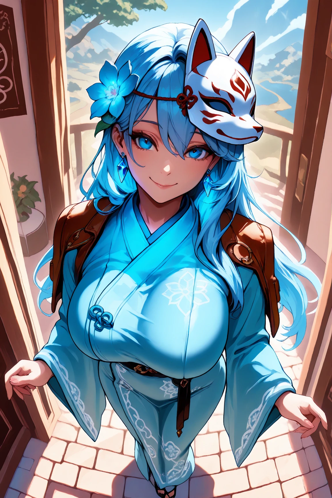 (Tanabata festival style), (in the detailed beautiful night, best sky of Galaxy), (solo:2, 15 yo, forehead blue hair long hair lovely girl, sexy blue eyes, pink lips, love smile, looking at sky), (in a cute yukata), break, background detailed Universe and Meteor shower, BREAK, perfect anatomy, masterpiece, best quality, 16k, beautiful detailed galaxy, daydreaming expression.