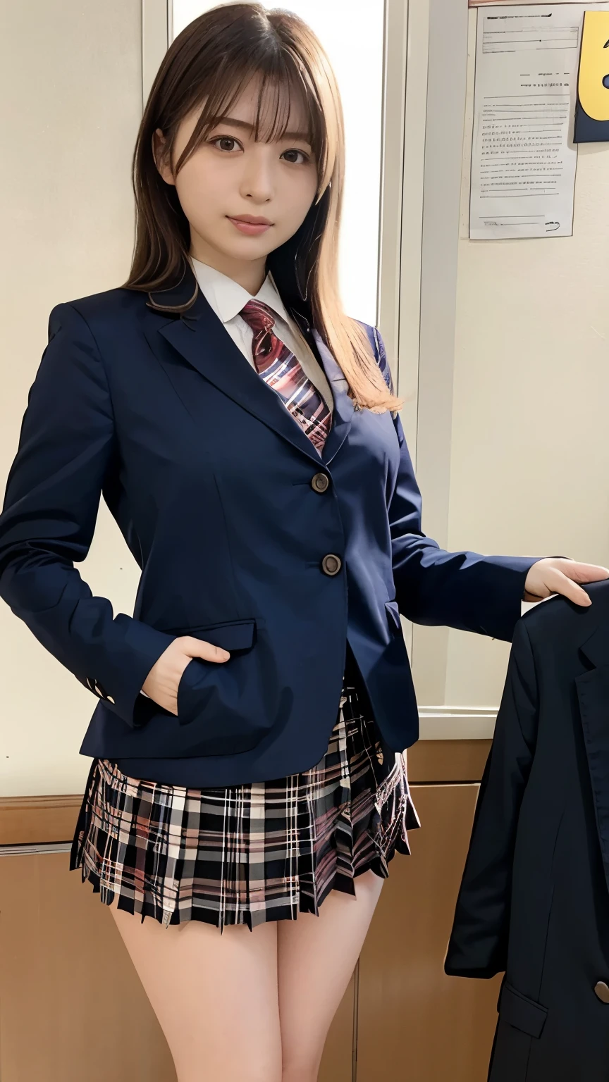 actual 8K high quality image 、Room with Japanese New Year Decorations、 Slender and Cute High School Student 、Saggy and Tight Big Breasts、 Let's Wash Your Face Cleanly 、 apply light makeup 、 Japanese high school girl in uniform (Navy blue jacket 、 white shirt、 red tie 、 Navy Blue Pleated Skirt 、black socks、black loafer shoes)、 Detailed Fingers 、soft and firm buttocks、 standing