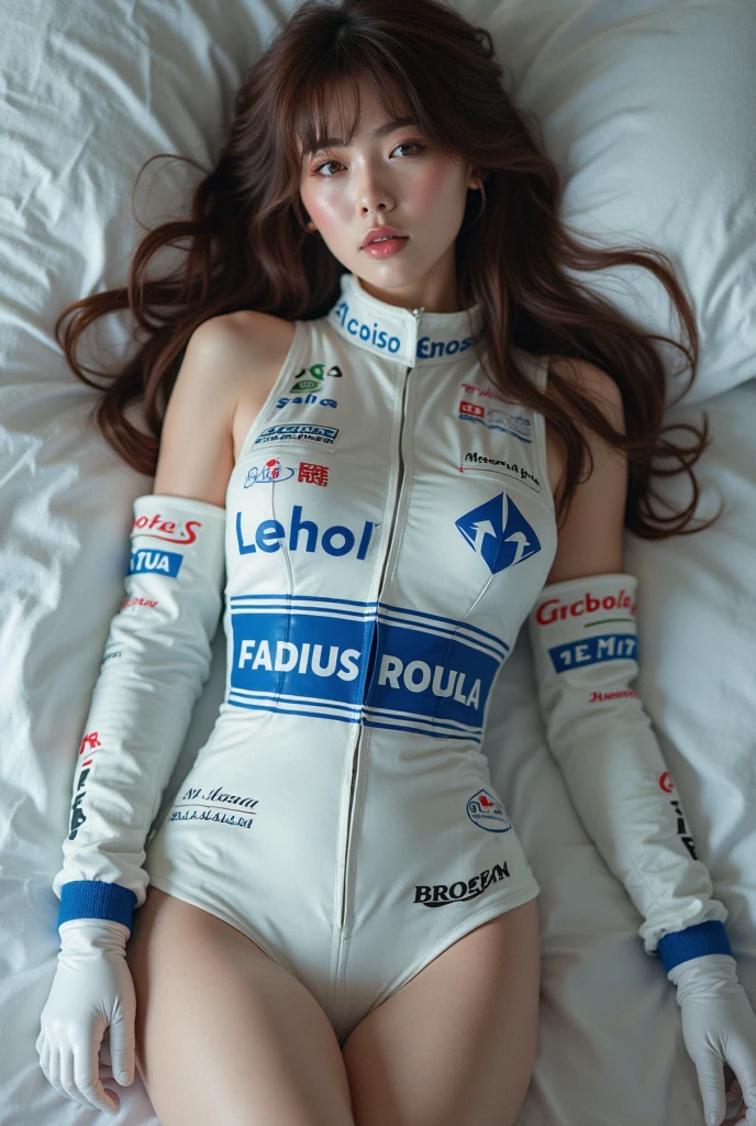 (((8K quality))).((((sex,vagina,sex,woman on top,Cowgirl))))black hair, short bob hair, {{{highest quality}}}, {{{realistic}}}, (((shiny oily skin))), large amount of chest sweat,高級ホテルのon the bed, (((huge breasts))), perfect body, From above, from the front ,(((volleyball uniform)))、cleavage、on the bed,