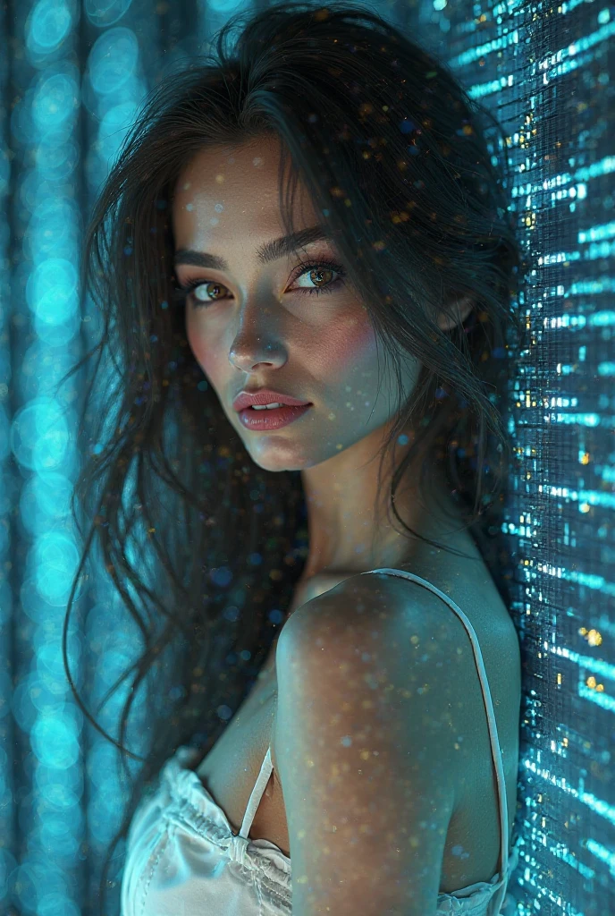 (Masterpiece.UHD.photorealistic) an ultra hot gorgeous European woman. Age 23. Voluptuous hourglass body. Gorgeous face. Epic cleavage (100 E size). detailed eyes, detailed lips, long eyelashes, elegant hairstyle, blue skin, blue hair, abstract blue background, (best quality,4k,8k,highres,masterpiece:1.2),ultra-detailed,(realistic,photorealistic,photo-realistic:1.37),vibrant colors,dramatic lighting,cinematic composition,digital painting,concept art