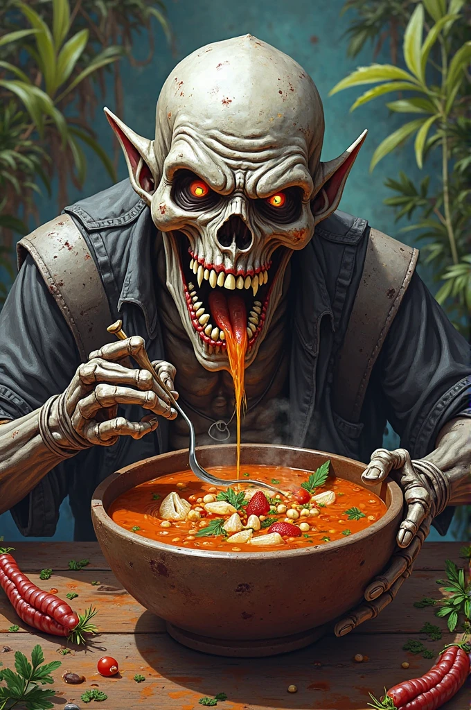 Eddie the head eating fish soup from Ecuador