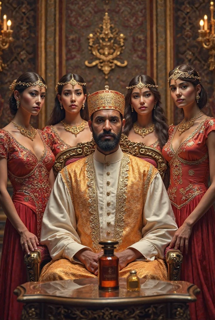 Muslim Mughal king harem with hindu women, big boobs, transparent saree, sensuous, ultra realistic