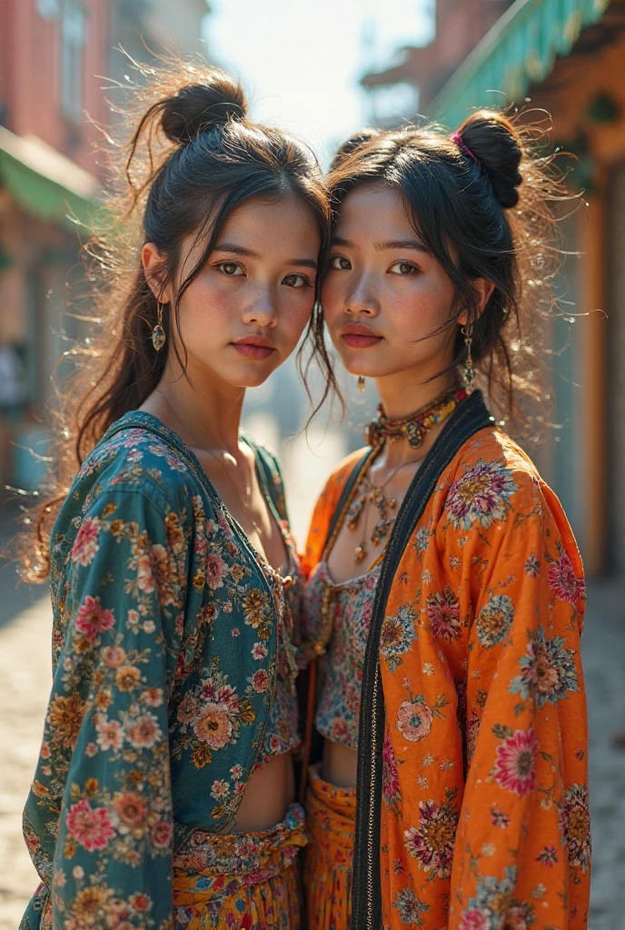 masterpiece, malaysian girl, indonesian girl ,ultra realistic,32k,intricate details, sharp focus, realistic, closed, black eyes, jewelr, lips, realistic, looking_at_viewer, wet skin, shiny skin, SHORT SLEVES, bali, balinese, cityscape, transparent standing pose,(( maroon blue green red kebaya)),cute smile, smiling beauty,perfect breast, big breast, full body,busty body,curvy body,long hair,beauty face,A half body of woman in a bright colourful gown posing for a perfect loop lighting photoshoot, light colourful bra, lacey, posing in bra, gorgeous woman, cleavage, wavy lingeries, angela white, jaw-dropping beauty, wearing bra, (cinematic realistic Modern City background behind her), curvy model, sexy push up bras, attractive girl, (((big breasts))), busty, with large breasts, attractive woman, jaw dropping beauty, (long wavy thick hair), (((big body shape))), ((Modern City)), ((wearing a gown dress)), (dramatic lighting), (sharp focus), (intricate), fashion, realistic skin texture, (( perfect anatomy)), ((detailed face:1.2)), ((detailed facial features)), (finely detailed skin), masterpiece), (perfect proportion), (realistic photo), (best quality: 1.6), (detailed), (vibrant colors)