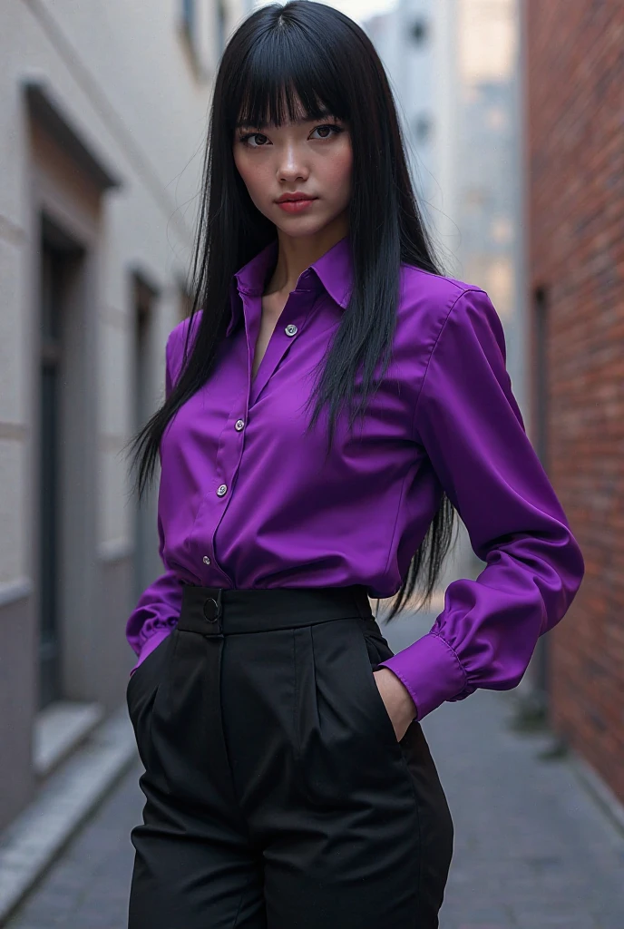 You can make a dark person with a lilac shirt with black sleeves