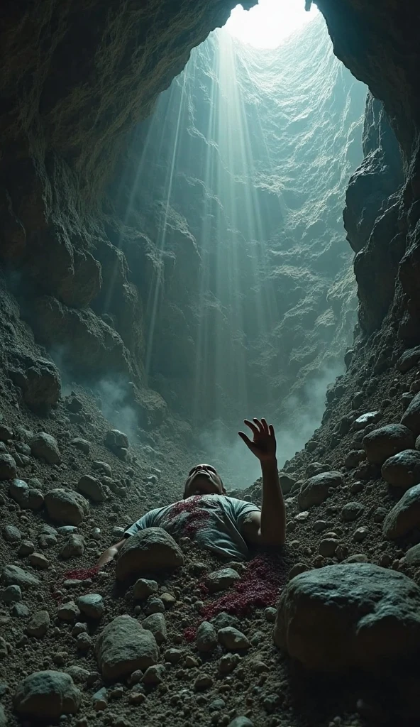 Big giant Stone with open mouth. Spliting hand flesh there lot of blood.