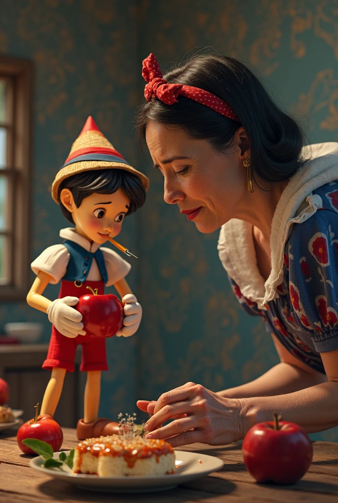 snow white and the seven dwarfs, flowers, forest, marionette, <lora:marionette_lora_sdxl:0.85>