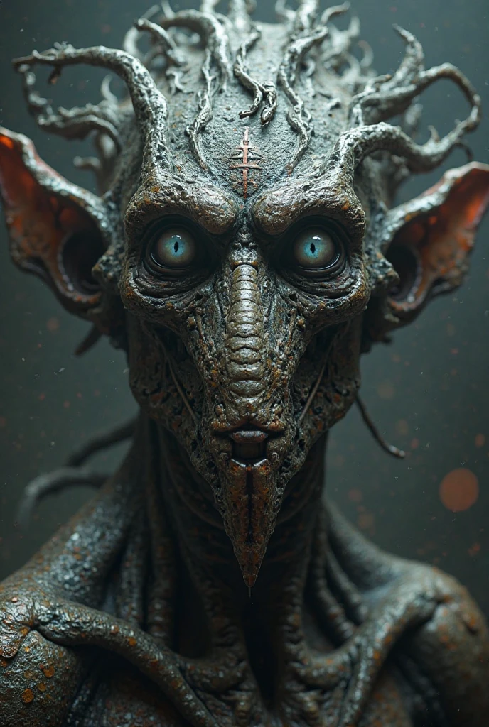 full body length shot ,nerd graphite  Alien Entity,native africa slave ,azctec psychiatric clinic,Cinematic,soft colors, Technicolor,natural skin textures, hyper realism, hyper detailed,Extremely detailed,High contrast,Masterpiece,Realistic,Ultra Detailed, intricate details,realistic humid leather,extremely intricate details,Epic Realistic, cinematic style, irina yermolova,high contrast,hdr,extremely detailed, [deep night landscape],masterpiece, intricate details, eyes extremely detailed, high detailed eyes,8k resolution,retina, Nikon Z9,orc,Egyptian folk, Pisces, transition between two art styles,full body length, Double contact, X-ray, Creative, vivid light, fantasy, Abstract, Surrealism, super detailed, high resolution,insanity national folk wear,skin  almost translucent, gothic elements, further emphasizing its dark air,Mestichino,Light particles,chaos,starfish's leather,Cambodia,"(The best lighting, dark, dramatic),(alien Mulan's half-skull fetus, Hellraiser, Scars, stupid, sexy brain, , a rat inside the head, terror.),(ominous and strange eyes, calaveras). morning light, indoor psychiatric clinic

