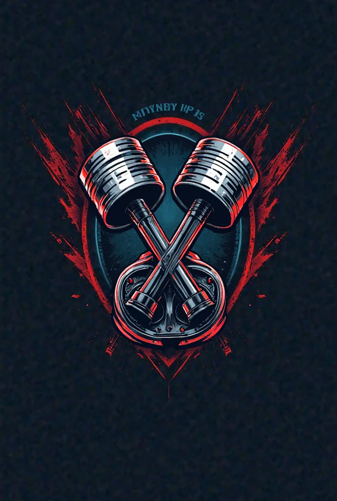 T-shirt design, two crossed pistons with a skull, vectorial art, garage, heavy metal t-shirt design,T-shirt design