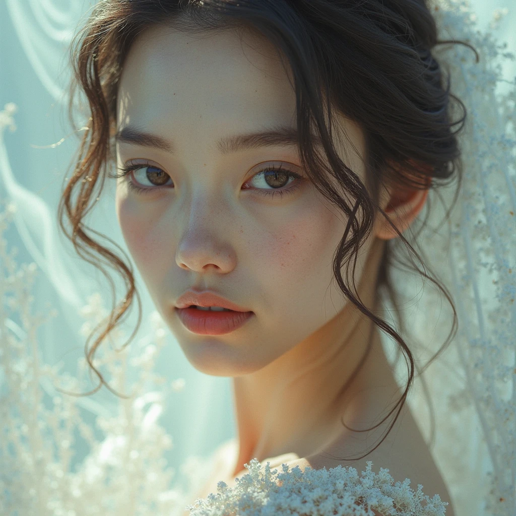 A beautiful woman invited from her thin, white eyebrows