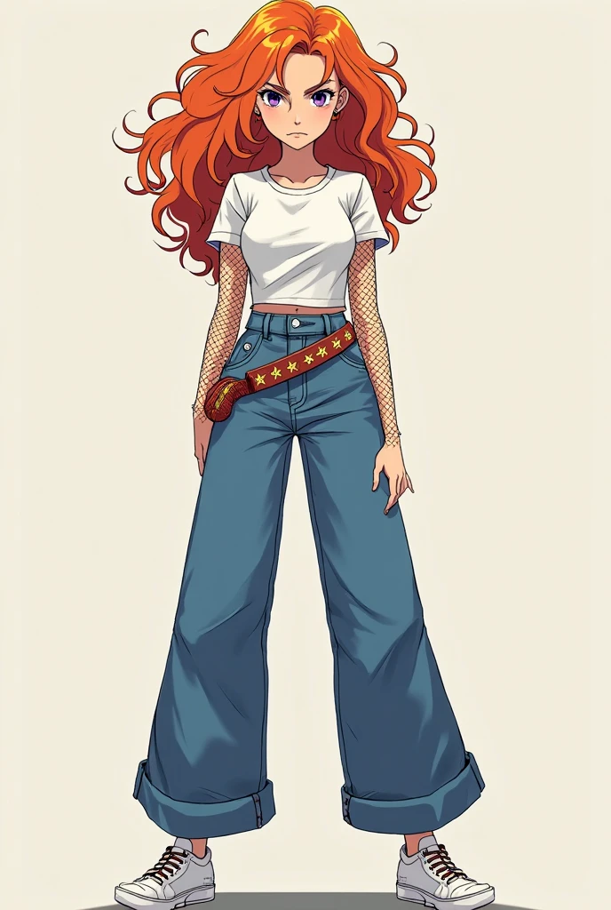 Botticelli's Venus wearing Levi's jeans, ((corpo inteiro)), rosto perfeito, cabelos ao vento, estilo cartoon, cores planas, illustration, fundo neutro com manchas de tinta e respingos, marcas de pincel