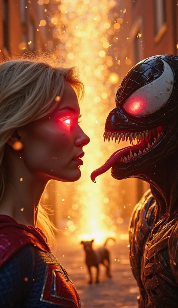 Super woman punching at his face with angry to venom