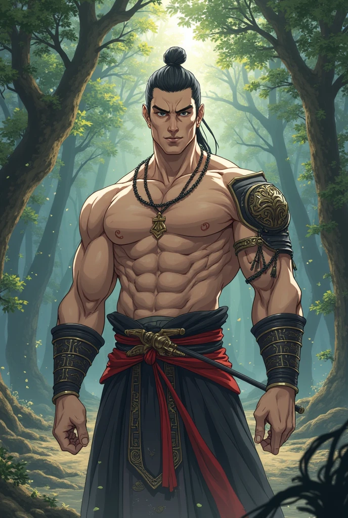 Anime male with bamboo carrying a hammer named Hao Tian