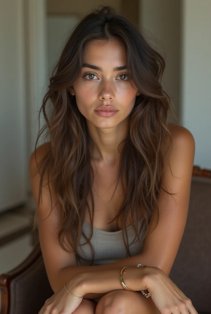 A beautiful 22 year old woman practicing calisthenics, Morena escura , close up, girl next door, fitness clothes, make up, lips, cups, the night, Messy hair, film grain, retro, Supports 160 colors, Shot on ARRI ALEXA 65, sharp focus on the subject, Fujifilm XT-3