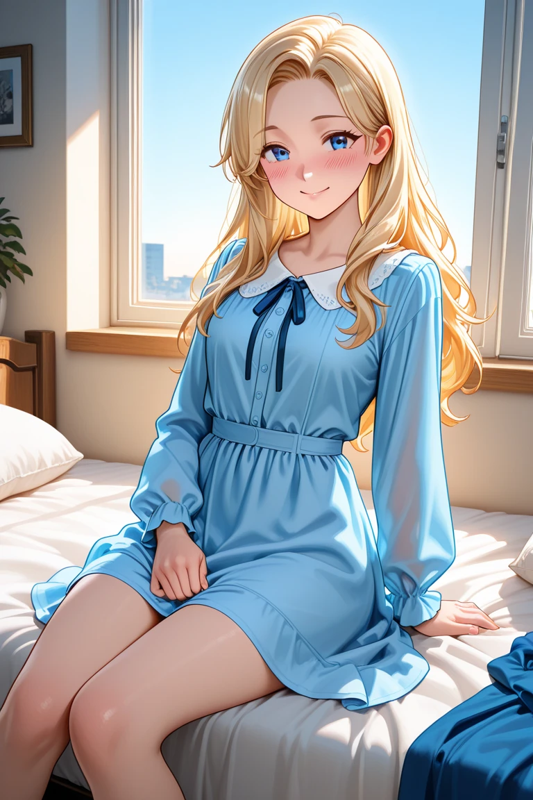 masterpiece, Highest quality, High resolution，Anime Style、blonde、Long Hair、blue eyes、pajamas、I can see her panties