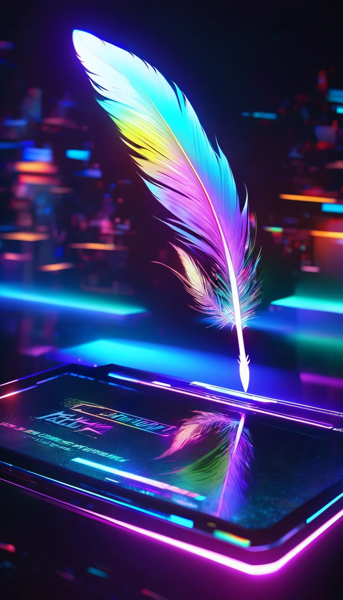 Ultra High Definition Details, A Floating Feather, Written with an illumination pen, 0__11Xx _Illu's luminescence, Holographic and vivid multicolor, 4K, 8k, digital art,