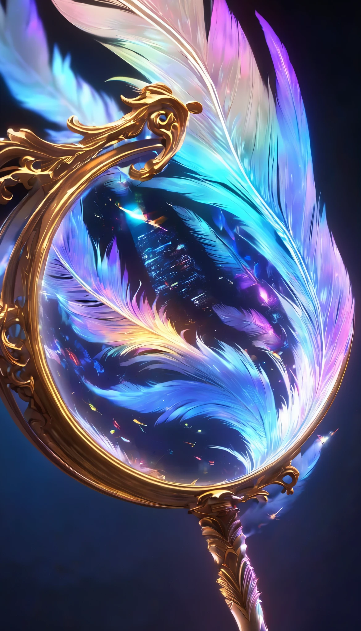 Ultra High Definition Details, An artistic feather, It comes to mind, Uplifting emotion, Extreme Transparency, Distorted Storytelling, timelapse, Written with an illumination pen, by 0__11Xx _illu, SUPREME QUALITY ,