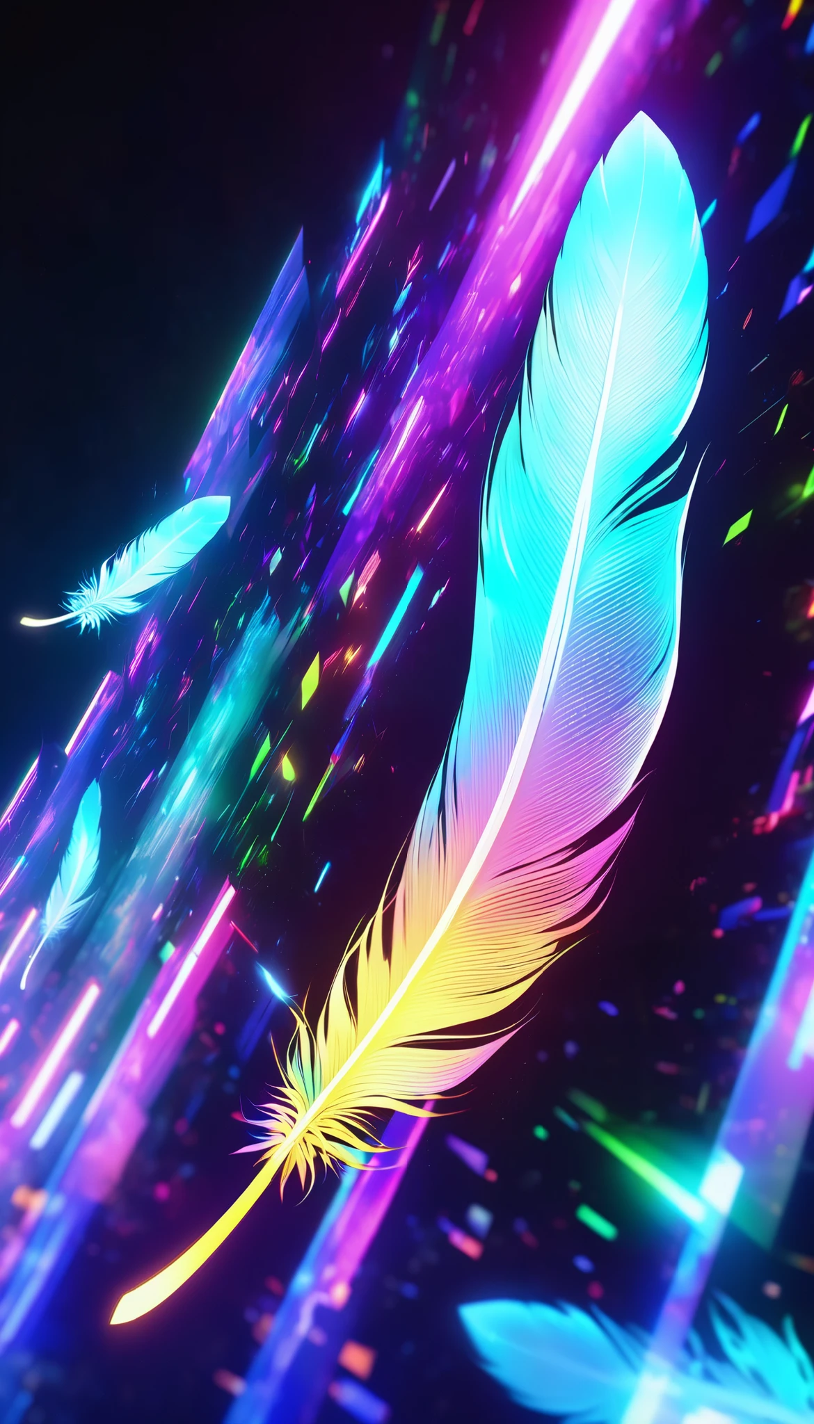 Ultra High Definition Details, A Floating Feather, Written with an illumination, 0__11Xx _Illu's luminescence, Holographic and vivid multicolor, 4K, 8k, digital art,