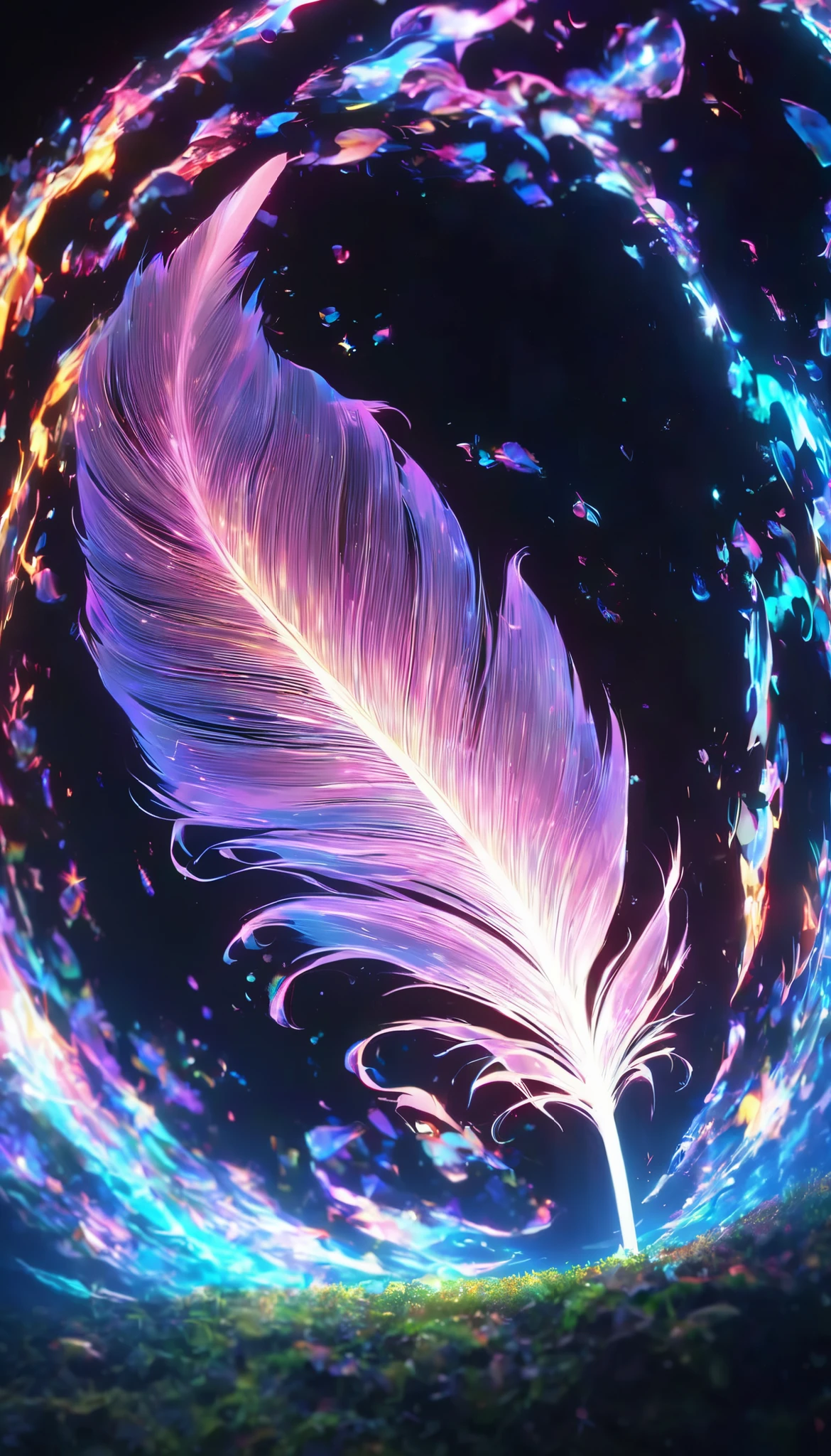 Ultra High Definition Details, An artistic feather, It comes to mind, Uplifting emotion, Extreme Transparency, Distorted Storytelling,  timelapse, Written with an illumination pen, by 0__11Xx _illu, SUPREME QUALITY , 4K, 8k, digital art,