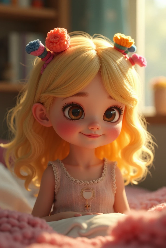 cartoon,anime, ((masterpiece, best quality)),(complex light),solo, solo focus, full body,1 child girl, lola loud, blonde hair, long hair,pink dress, pearl necklace, crown, smile, pink gloves,simple background, black eyes, above the knee, in a child girl's bedroom, <lora:lolaLoud1-10:0.5>