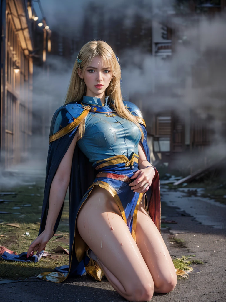 photorealistic, masterpiece, photorealistic, high resolution, soft light, butts up, blue eyes, white hair, long hair, Intricate details EABA, cloaks, short steel claws, Royal Shogun, Armor, warrior, flags in windy hill