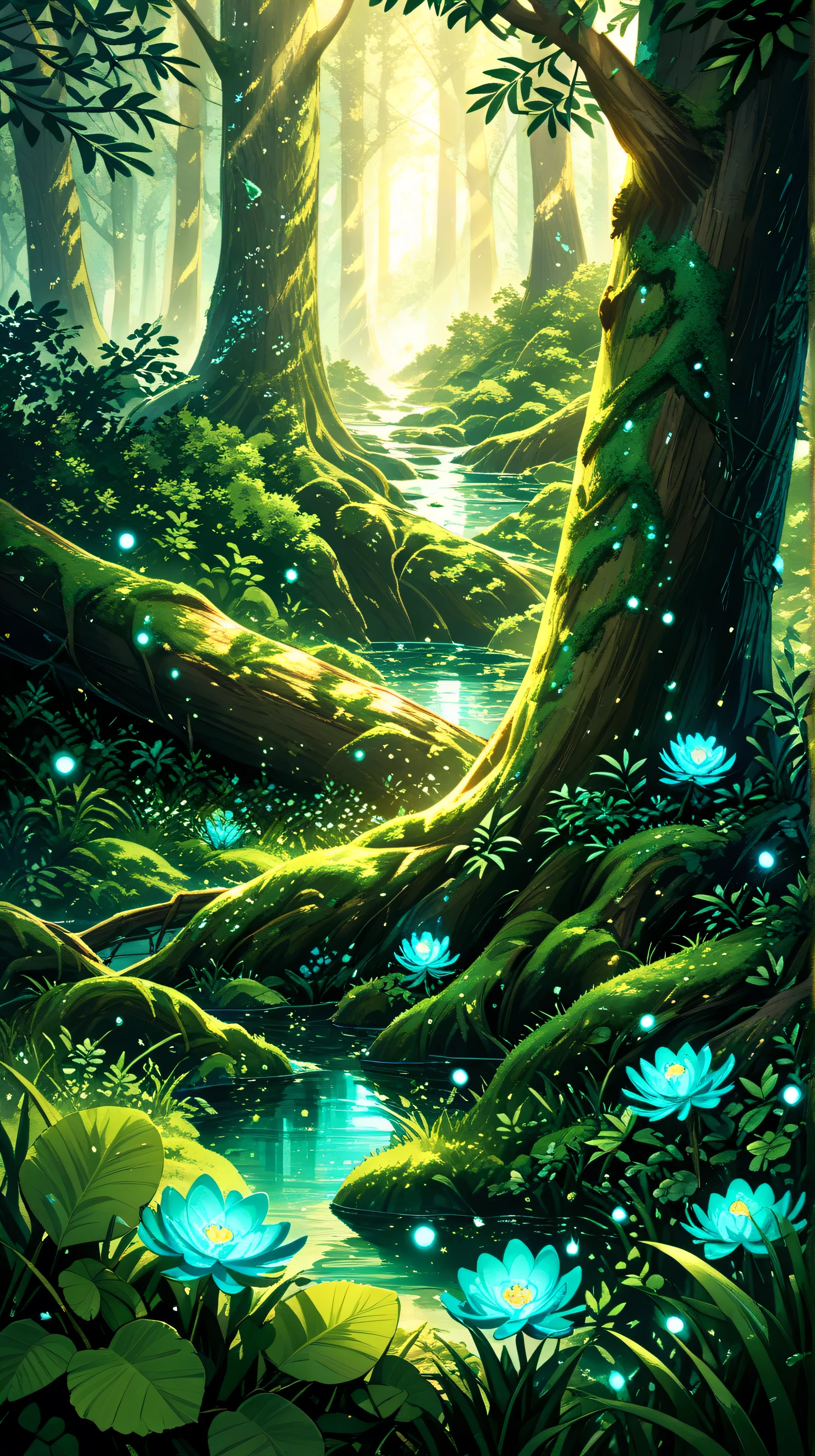 The Enchanted Forest
A forest shrouded in silver mist that slips between the centuries-old trees. The trunks of these trees, twisted and covered with shiny moss, seem to whisper ancient secrets. The deep green leaves shine with dewdrops reflecting moonlight, creating a magical effect .on the ground, bioluminescent flowers of blue and purple illuminate the path, guiding travelers into the unknown. in the bushes , you can hear the murmurs of invisible creatures, and from time to time , a gust of wind carries with it the sweet scent of wild berries.In the middle of the forest, a crystal clear stream meandering, their waters emit an ethereal glow, as if they were imbued with magic. about him, fireflies dance in hypnotic patterns, creating a spectacle of natural light.On top, the branches of the trees intertwine, forming a canopy that barely allows sunlight to pass through during the day., But at night , the stars look like shine more brightly here than anywhere else.