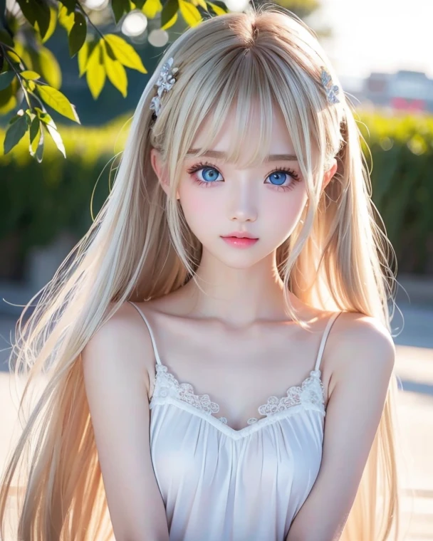 Beautiful Scandinavian girl with beautiful, shiny, bright blonde, mysterious hair.、Super long straight silky hair、Sexy and very beautiful shiny pretty face、Beautiful, glowing skin、Mysterious blonde light reflecting dazzlingly、Beautiful, cute and sexy, shining pale bright sky blue big eyes、Very big eyes、Beautiful super long shiny silky blonde hair、Swing your bangs in front of your eyes、Sexy 16 year old cute little beautiful girl、Blonde hair above the eyes、片Blonde hair above the eyes、Blonde hair between the eyes、Cheek highlighter、Small Face Beauty