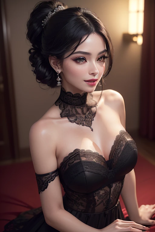 A woman in lingerie, big breasts, mysterious smile, 3D magical details, James Jean Soft Light, 4K, Yuri Schvedorf and Tom Bagshaw, beautiful digital artwork, Sylvain Sarrell and Igor Mosky