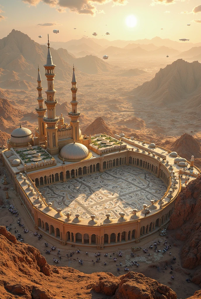Five star hotel in the desert:60000 miniatures,3D equidistance,Arabic style,Realistic painting,cinematric light,Lunar soil,deep in the night,Magnificent