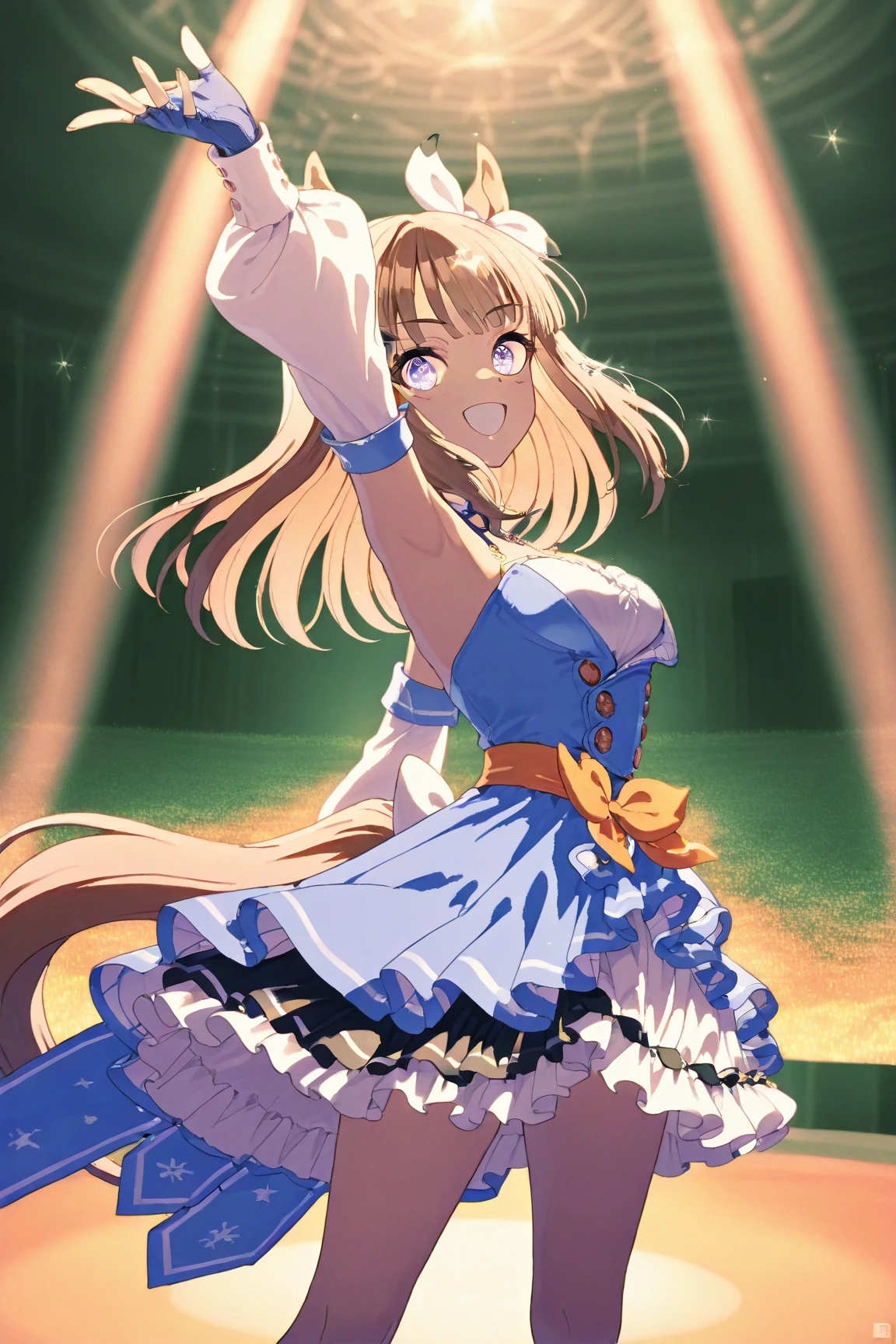 Taiga_Aisaka in sexy Brazilian carnival outfit and light blue stripper sexy platform open high heels posing happy front