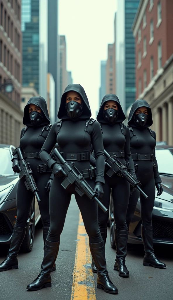 a dozen african teens in latex bodysuits, fearful, surrounded by white soldiers