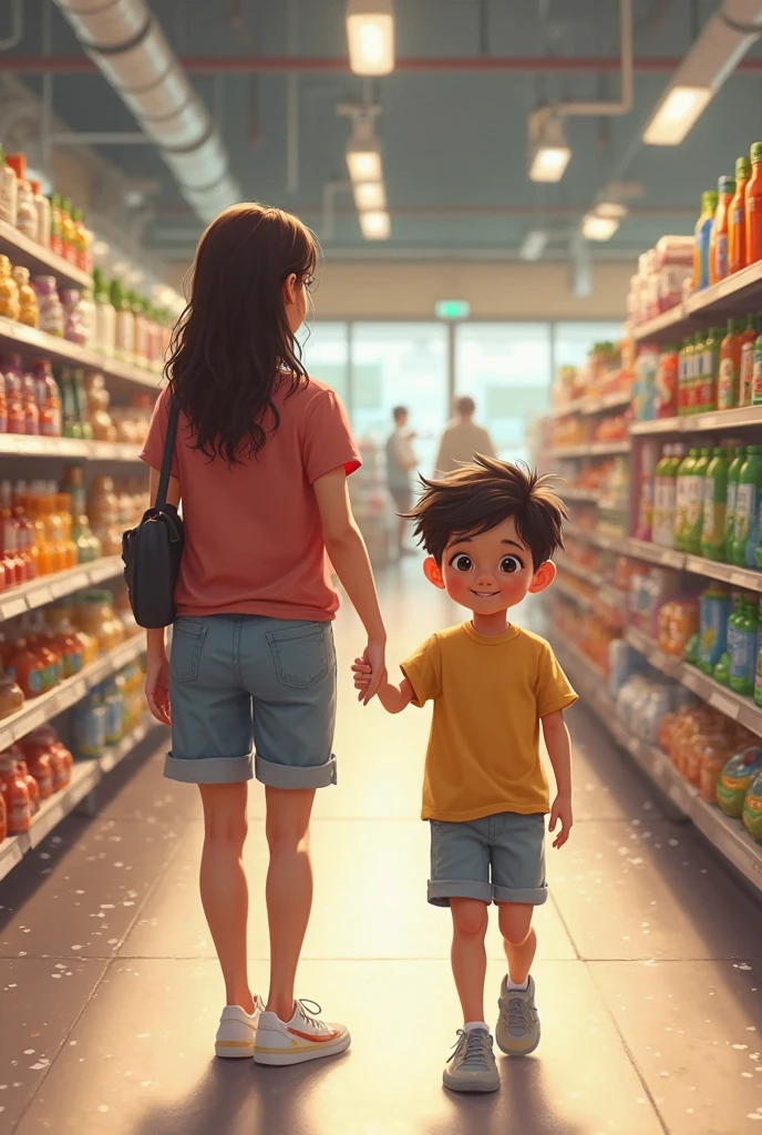 Draw a child asking the seller to fix a Lays potato chip in a store, realistic art