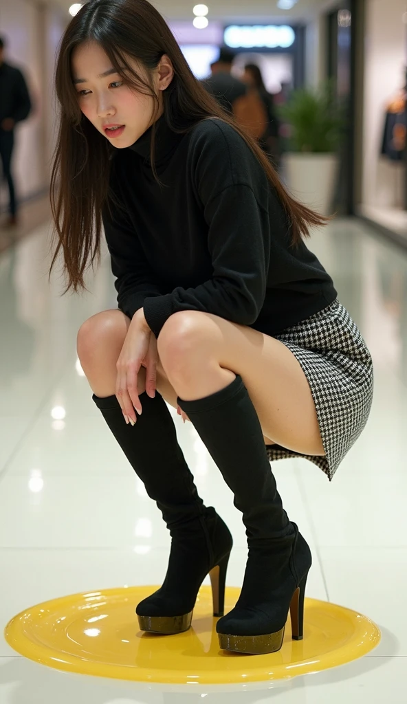 18-year-old、Tabletop, Highest quality, shape, Very detailed, In detail, High resolution, 8k wallpaper, Perfect dynamic composition, Beautiful details, Super long hair、smile、Blonde Hair、Shortcuts、Street Snap、Silver Eyes、Beautiful feet、Tight preading her legs、I can see your underwear