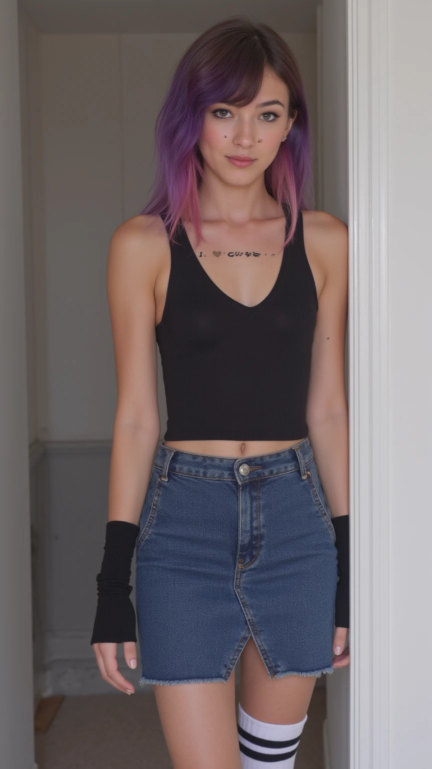 1girls, Nur, green Hair , 24 years old , Oversized blazer, black tank top, distressed jeans, ankle boots, layered necklaces.