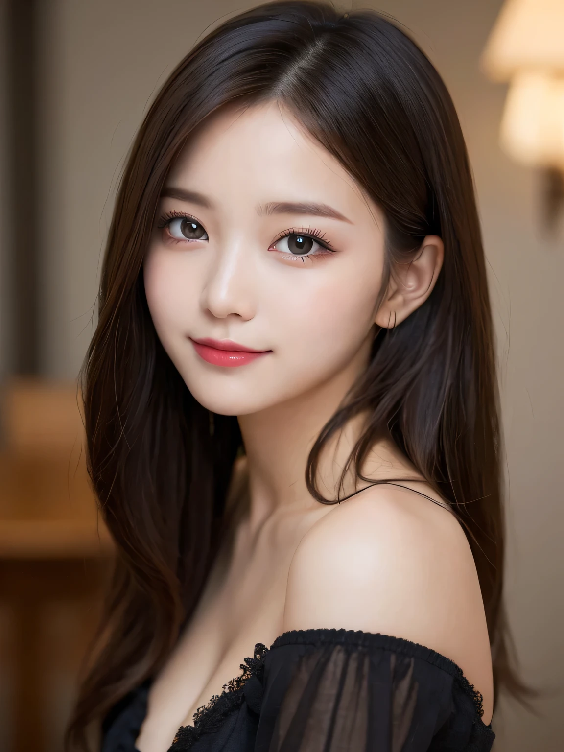 Tabletop,Highest quality, masterpiece, Very detailed, High resolution, 8k wallpaper, Perfect dynamic composition, 20-year-old girl, Fine and beautiful eyes, Beautiful long straight hair,Small breasts, Natural color lips, A shy smile, Cute Woman, Elegant face,Slim Style,  Big eyes, Perfect and beautiful face,Perfect and beautiful face,,ponytail