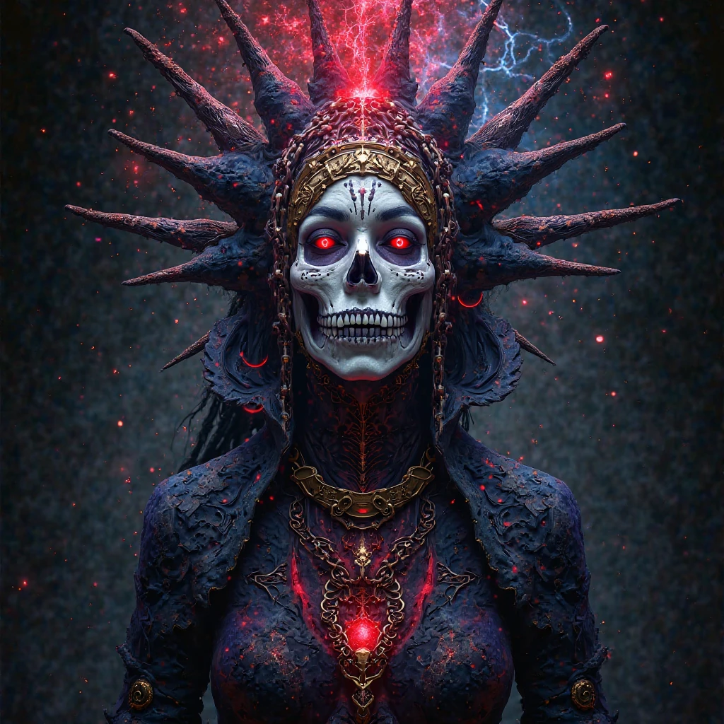 "Spiritual Journey": An evocative image portraying Catrina La Muerte floating amidst a celestial dreamscape, surrounded by celestial bodies, stars, and cosmic energies, symbolizing the spiritual journey of the soul during the Day of the Dead celebration, Surrealism, color field printing, high detail, UHD, 8k, anatomically correct, cinematic lighting 4d quality --auto --s2