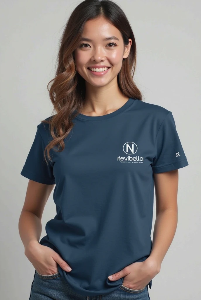 Logo de ropa, buena calidad, colores claros, palabras Nemana 